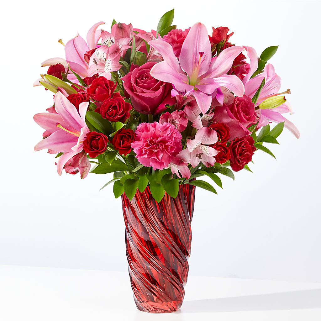 In Love Bouquet with Luxe Swirl Vase – Greater Fayetteville Flower Shop, Springdale AR