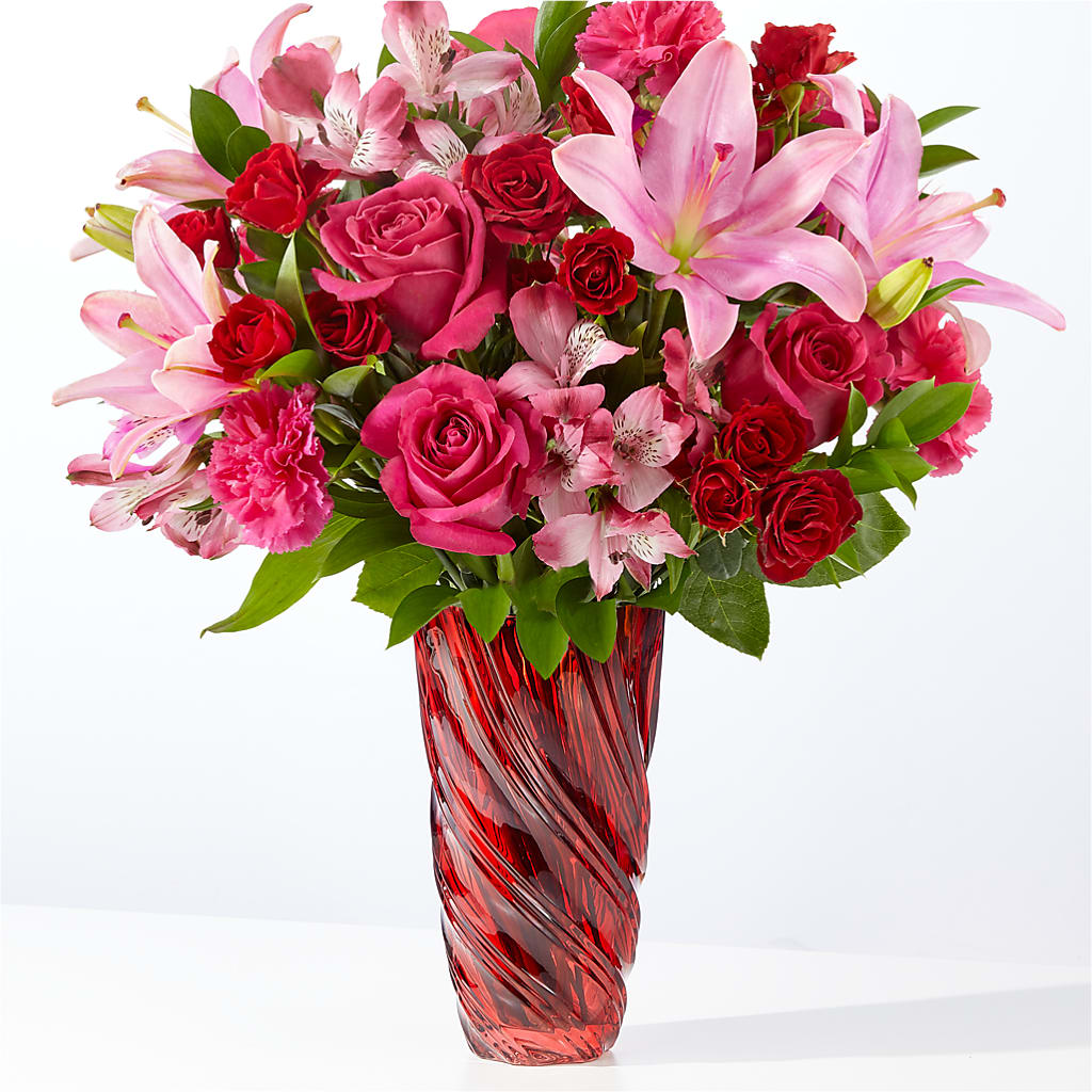 In Love Bouquet with Luxe Swirl Vase – Greater Fayetteville Flower Shop, Springdale AR