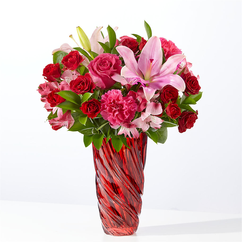 In Love Bouquet with Luxe Swirl Vase – Greater Fayetteville Flower Shop, Springdale AR