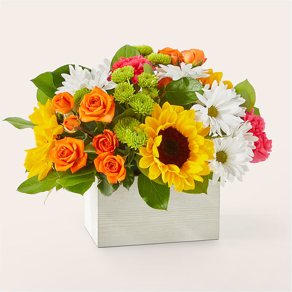 Sun-drenched Blooms Box Bouquet – Greater Fayetteville Flower Shop, Springdale AR