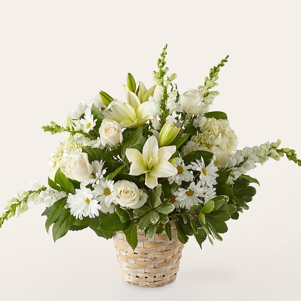 Ivory Elegance Floral Basket – Greater Fayetteville Flower Shop, Springdale AR