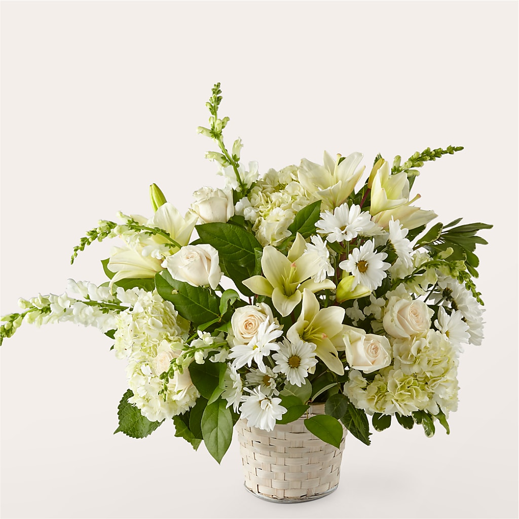 Ivory Elegance Floral Basket – Greater Fayetteville Flower Shop, Springdale AR