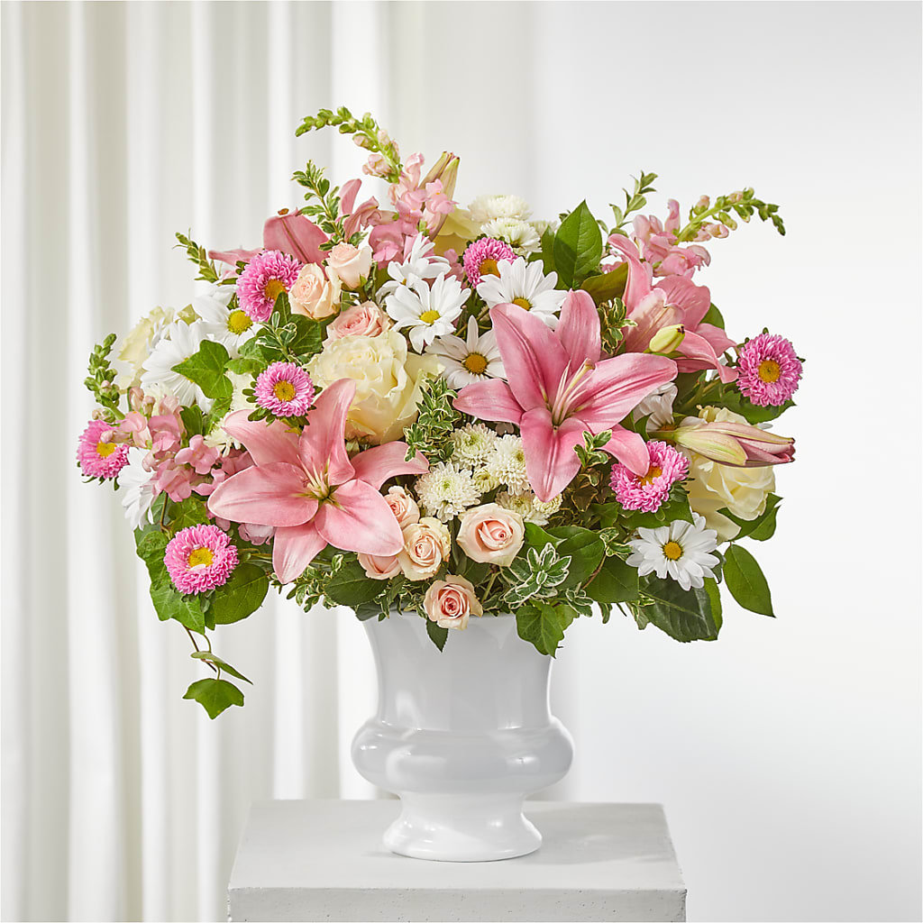 Empathetic Blooms Urn Arrangement – Greater Fayetteville Flower Shop, Springdale AR