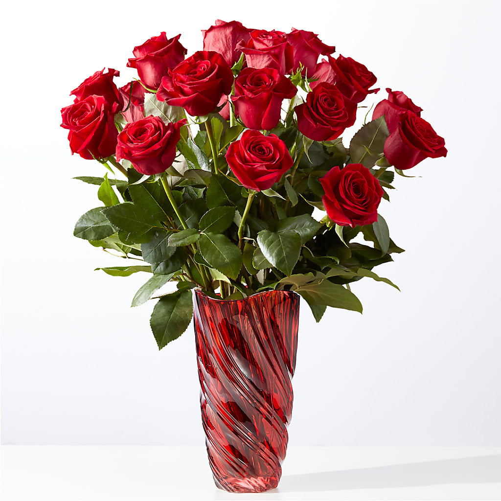 Classic Love Red Rose Bouquet with Luxe Swirl Vase – Greater Fayetteville Flower Shop, Springdale AR