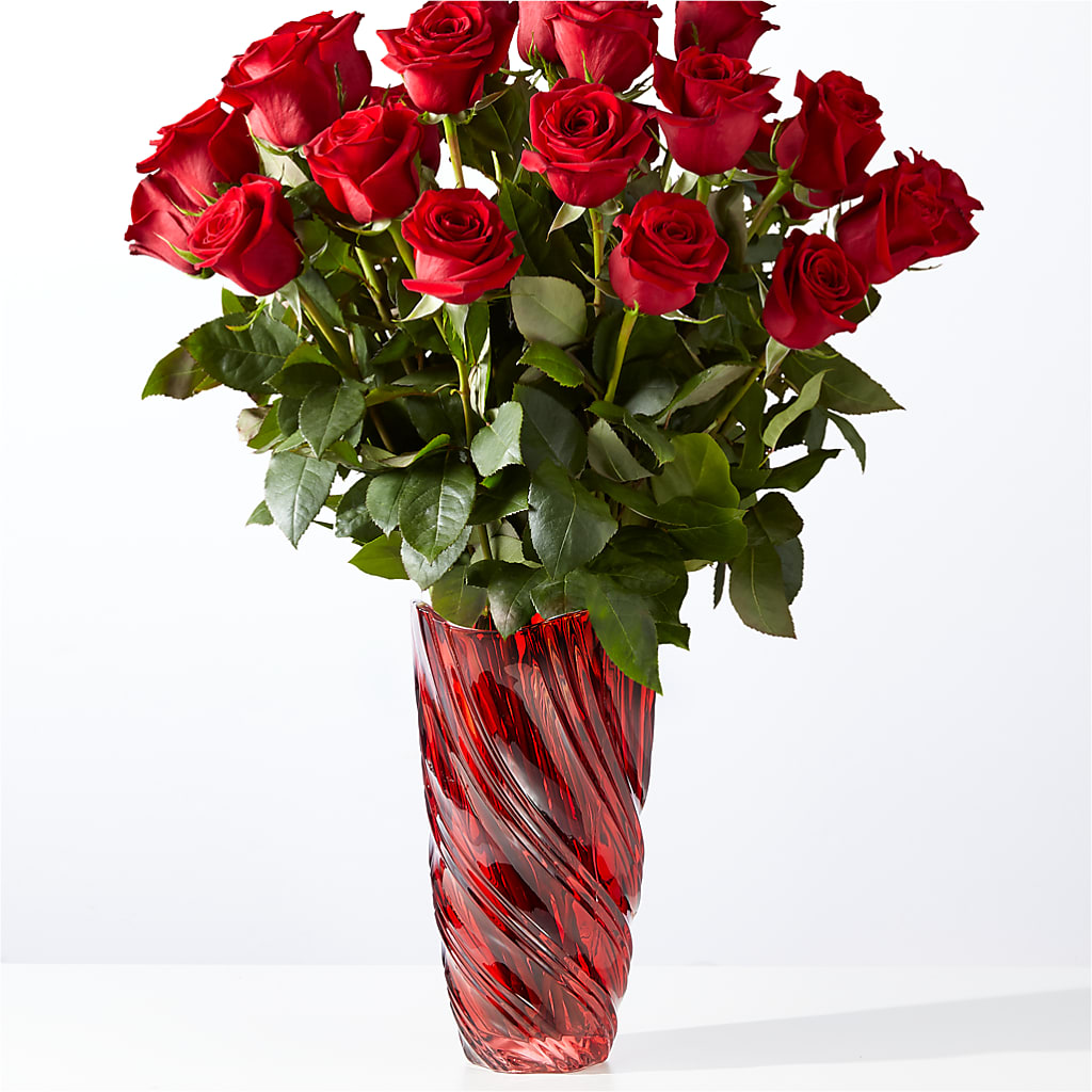 Classic Love Red Rose Bouquet with Luxe Swirl Vase – Greater Fayetteville Flower Shop, Springdale AR
