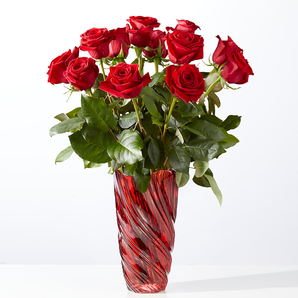 Classic Love Red Rose Bouquet with Luxe Swirl Vase – Greater Fayetteville Flower Shop, Springdale AR