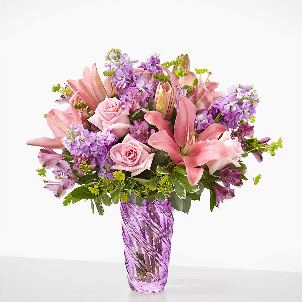 Precious Petals Bouquet with Luxe Swirl Vase – Greater Fayetteville Flower Shop, Springdale AR