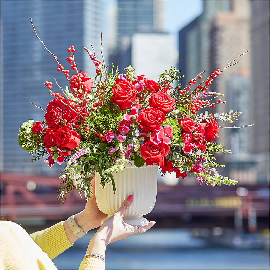 Big Red Bow Bouquet –  Greater Fayetteville Flower Shop, Springdale AR